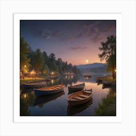 Boats On A Lake Art Print