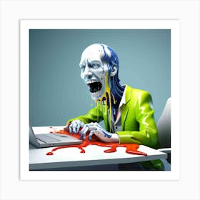 Zombie At The Computer Art Print