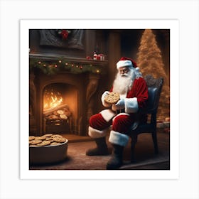 Santa Claus In Front Of Fireplace 2 Art Print