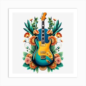 Electric Guitar With Flowers 2 Art Print