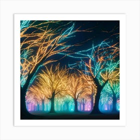 A captivating scene of trees that appear to be alive, with twinkling lights and vibrant 2 Art Print