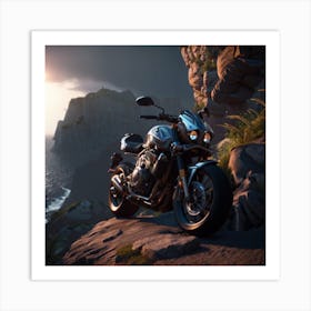 Motorcycle On A Cliff Art Print