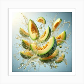 Melon Slice with Water Splash Art Print