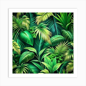 Tropical Green Leaves Seamless Pattern Art Print