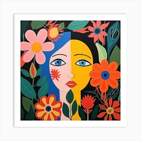 Woman floral retro Art Print