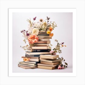 Flowers On Books 4 Art Print