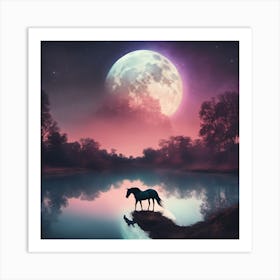 Horse In The Moonlight Art Print