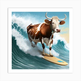 Cowabunga Surfing Cow Art Print