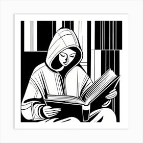 Just a girl who loves to read, Lion cut inspired Black and white Stylized portrait of a Woman reading a book, reading art, book worm, Reading girl 187 Art Print