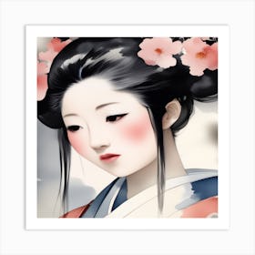 Japanese Woman Face Portrait Art Print