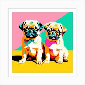 Pug Pups, This Contemporary art brings POP Art and Flat Vector Art Together, Colorful Art, Animal Art, Home Decor, Kids Room Decor, Puppy Bank - 133rd Art Print