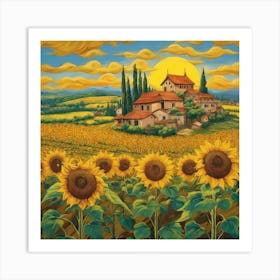 Sunflowers In Tuscany Art Print