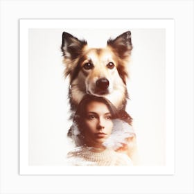 Portrait Of A Woman And Dog Art Print