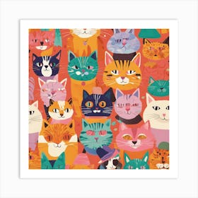 Cats On A Red Background Art Print