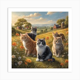 Cats In The Meadow Art Print