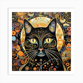 Black Cat 08 Gustav Klimt Style Art Print