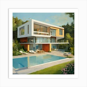 Modern House With Pool Art Print