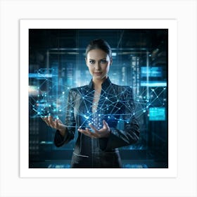 Cybernetic Advocate A Businesswoman Encapsulated In A Futuristic Suit Her Hand Garnished With Hol (4) Art Print