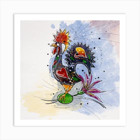 Portugese Rooster In Watercolor Art Print