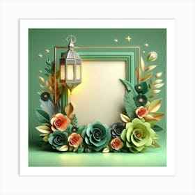 Frame With Flowers And Lantern 1 Art Print