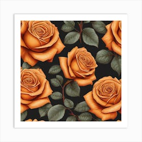 Orange Roses On Black Background Art Print