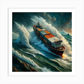 Container Ship Battling Large Waves Art Print