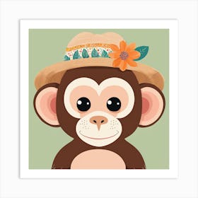 Floral Baby Monkey Nursery Illustration (14) Art Print