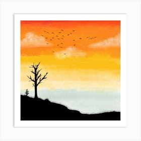 Sunset With A Tree Art Print