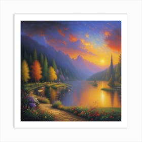 Sunset By The Lake Art Print