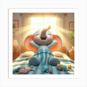 Cute Elephant In Bed Art Print