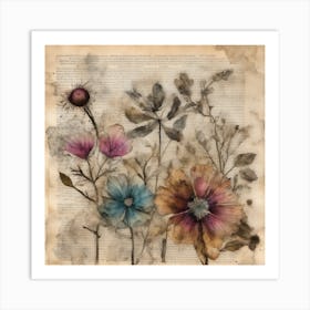 Flowers On An Old Book Art Print