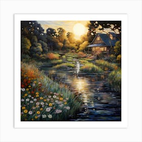 Riverbank Serenade: Impressionist Harmony Art Print