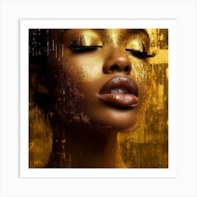 Golden Girl With Gold Makeup Art Print