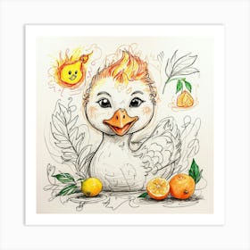 Flaming Duck 1 Art Print