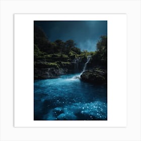 Waterfall At Night Art Print