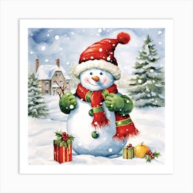 Snowman With Presents 2 Art Print