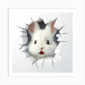 White Rabbit Peeking Out Of A Hole 1 Art Print