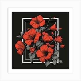 Red Flowers In A Frame 2 Art Print