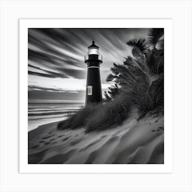 Black And White Lighthouse 3 Art Print