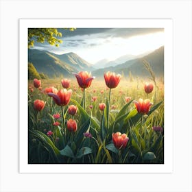 Tulips In The Meadow Art Print