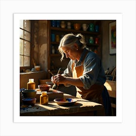 Woman In A Pottery Studio Art Print