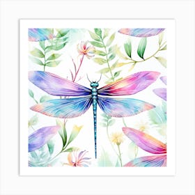 Watercolor Dragonfly Pattern Art Print