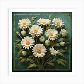  Daisy Blooms In Green Square Art Print 0 Art Print