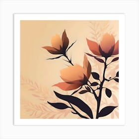 Brown Flowering Branches with Pastel Orange Art Print