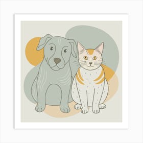 Illustration of a dog and a cat 1 Art Print