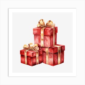 Watercolor Christmas Gift Boxes 6 Art Print