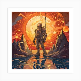 Astronaut Standing In Front Of The Sun Art Print