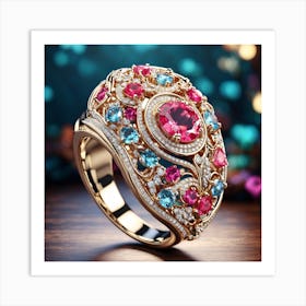 Ring With Pink And Blue Stones Art Print