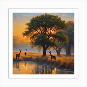 Deer and giraffe wall Art Print