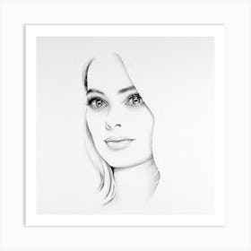 Margot Robbie Barbie Movie Pencil Drawing Portrait Minimal Black and White Art Print